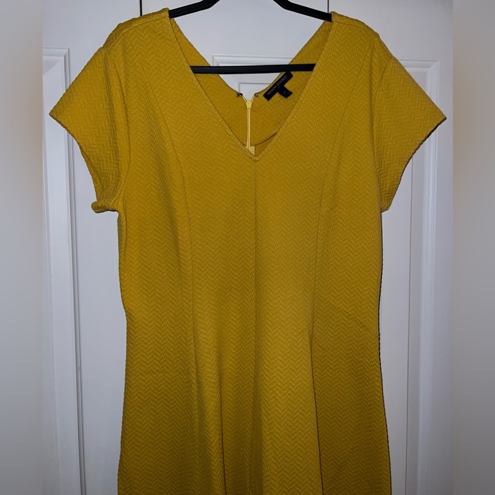 Banana Republic mustard yellow jacquard knit fit and flare dress Size 14 - Picture 3 of 9